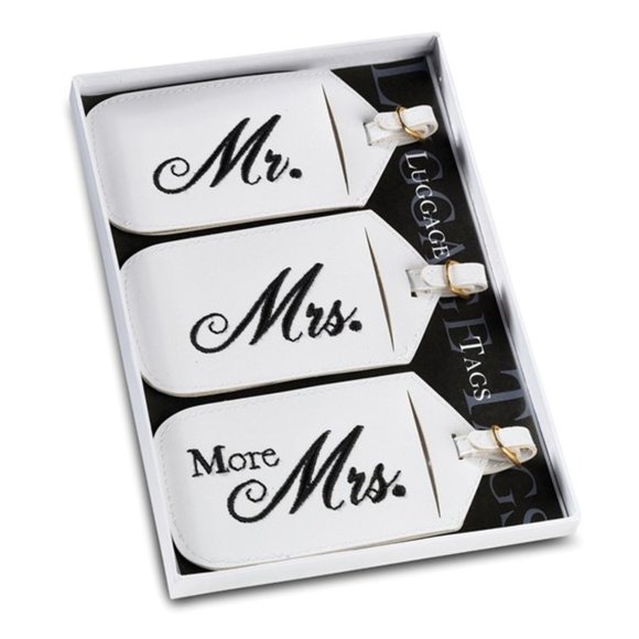 White and Black embroidered Honeymoon Mr. and Mrs. Luggage Tags - Picture 1 of 1